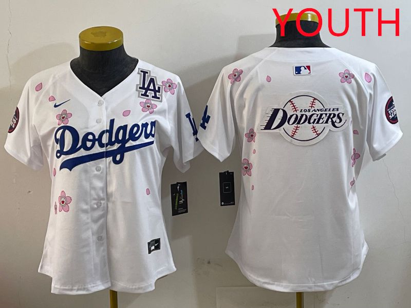 Youth Los Angeles Dodgers Blank White Sakura Edition 2025 Nike MLB Jersey style 28